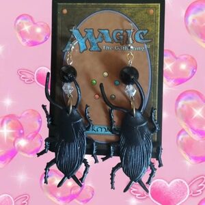 Black Beetle Earrings with Beads